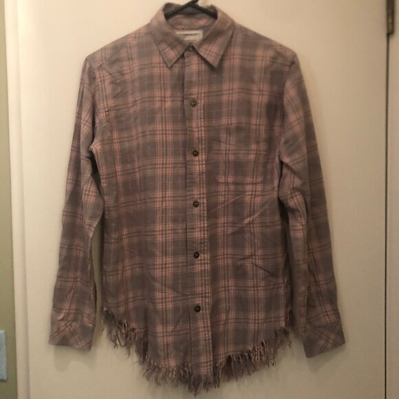 Current/Elliott Prep School Fray Button Up pink/gray plaid sz 0 - Picture 3 of 11